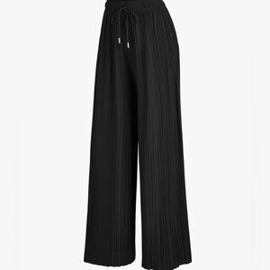 Women's Pleated Wide Leg Palazzo Pants with Drawstring